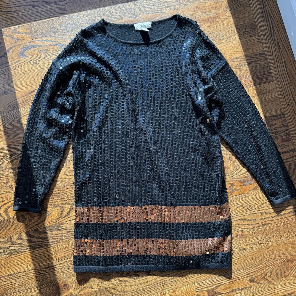 Lord & Taylor Vintage 80s Wool Blend Sequin Showgirl Long Sleeve Dress M